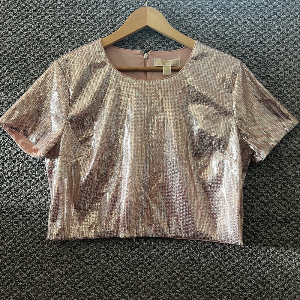 Michaels Gold Sequin Boxy Crop Tee